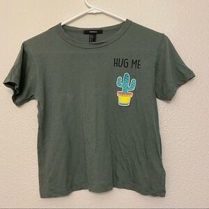 Forever 21 green cropped short sleeve crew neck t shirt top hug me cactus-L teen